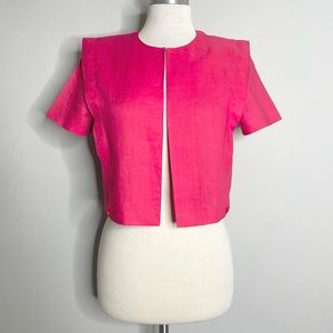 COURRÈGES Vintage Linen Short Sleeve Open Front Cropped Jacket